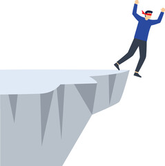 Obraz premium Blindness and crisis, blindfolded businessman walks to the cliff