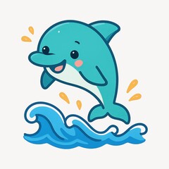 Naklejka premium Playful cartoon dolphin illustration.