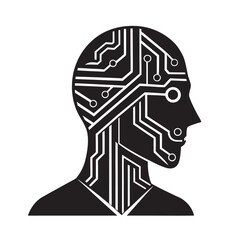 Futuristic Cyborg Head Technology Silhouette Illustration Vector