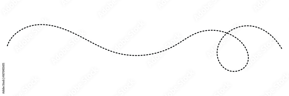 Poster hand drawn curve dotted line. curly dotted line. long dashed hand drawn squiggle. dotted spiral curv