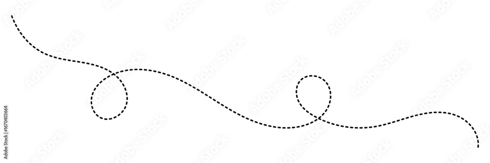 Poster hand drawn curve dotted line. curly dotted line. long dashed hand drawn squiggle. dotted spiral curv