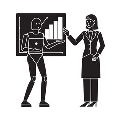 Businesswoman Presenting Data To Artificial Intelligence Silhouette
