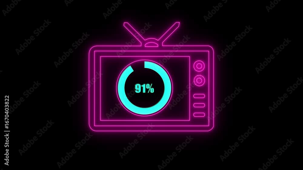 Poster numerical counting from 0 to 91. circular progress bar with bright neon light , countdown animation 