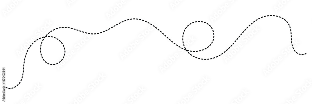 Poster hand drawn curve dotted line. curly dotted line. long dashed hand drawn squiggle. dotted spiral curv