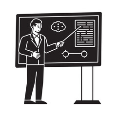 Teacher Using AI Smartboard Silhouette Illustration
