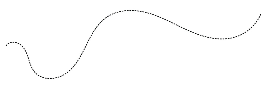 Hand drawn curve dotted line. Curly dotted line. Long dashed hand drawn squiggle. Dotted spiral curve line. Vector illustrator