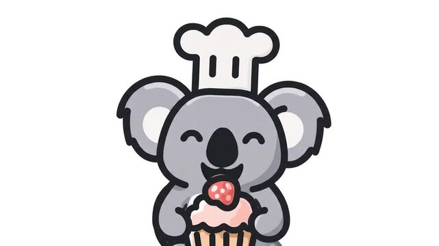 Cute koala eating cupcake