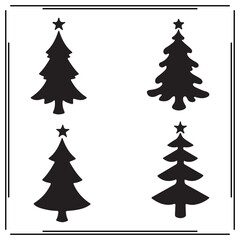 Obraz premium Christmas Tree Silhouettes Set - Four Different Christmas Tree Shapes with Star Tops in Black Vector Illustrations for Holiday, Christmas, and Winter Designs