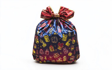 Festive St Nicholas Sack Loaded with Mini Presents Isolated on White Background.