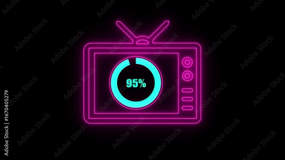 Poster numerical counting from 0 to 95. circular progress bar with bright neon light , countdown animation 