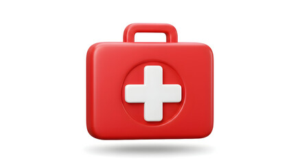 Obraz premium Red First Aid Kit with White Cross on White Background