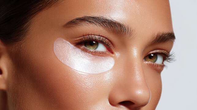 Under eye mask skincare beauty close up woman smooth skin glowing hydration self care wellness relaxation healthy