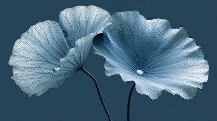 Abstract Blue Lotus Leaves on Dark Background Modern Nature Art