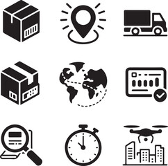 Shipping and Logistics Icons Set with Delivery Truck Globe and Drone package