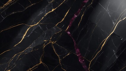 Elegant black marble texture with veins of gold and burgundy for luxurious backgrounds