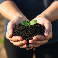 Small sprout in cupped hands