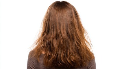 Naklejka premium Dull Hair. Back View of Woman with Damaged Split Ends, Frizzy and Brittle Hair on Isolated Background