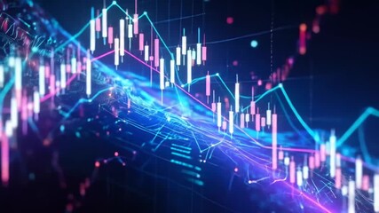 Stock Market Analysis: Candlestick Chart with Glowing Data Visualization - Powered by Adobe
