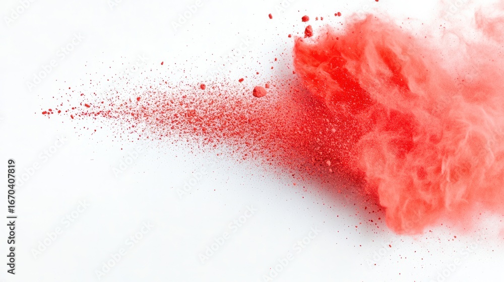 Poster exploding crimson: witness a mesmerizing cloud of vibrant red pigment burst, creating an abstract sp