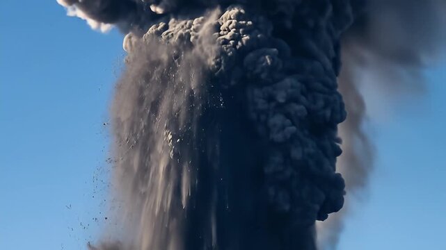 Expansive ash cloud rising against a clear sky