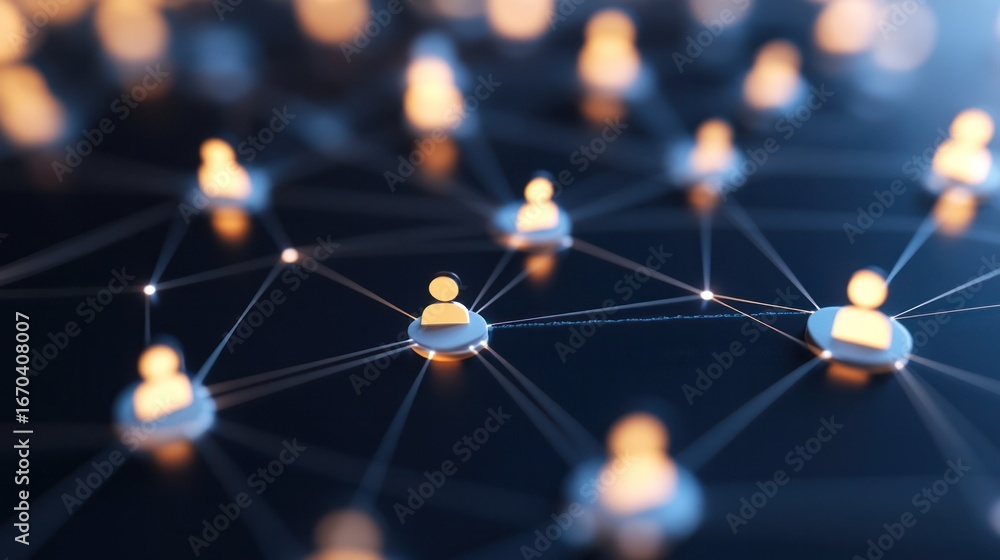 Poster networked connections: an abstract illustration showcases interconnected nodes, each representing an