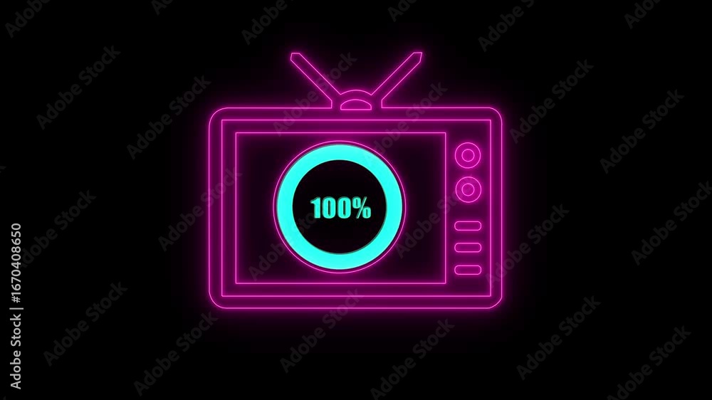 Poster numerical counting from 0 to 100. circular progress bar with bright neon light , countdown animation
