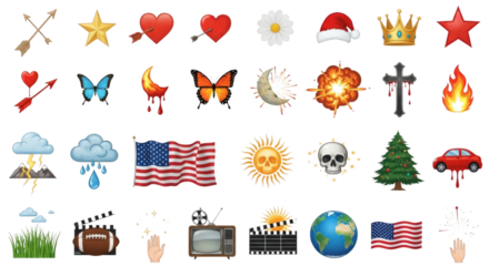 Collection of colorful themed icons including flags, stars and hearts
