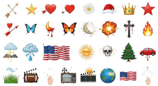Collection of colorful themed icons including flags, stars and hearts