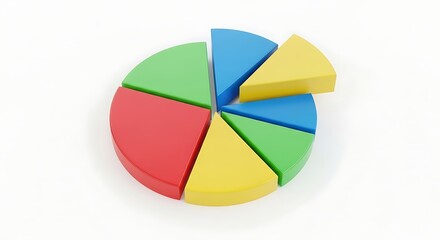 Obraz premium Colorful 3D Pie Chart Showing Data Distribution and Segment Emphasis