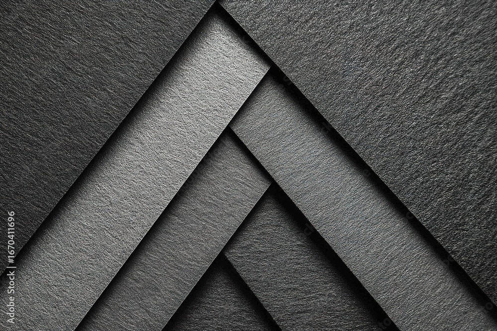 Poster layers of textured paper create a geometric pattern in shades of gray, highlighting craftsmanship an