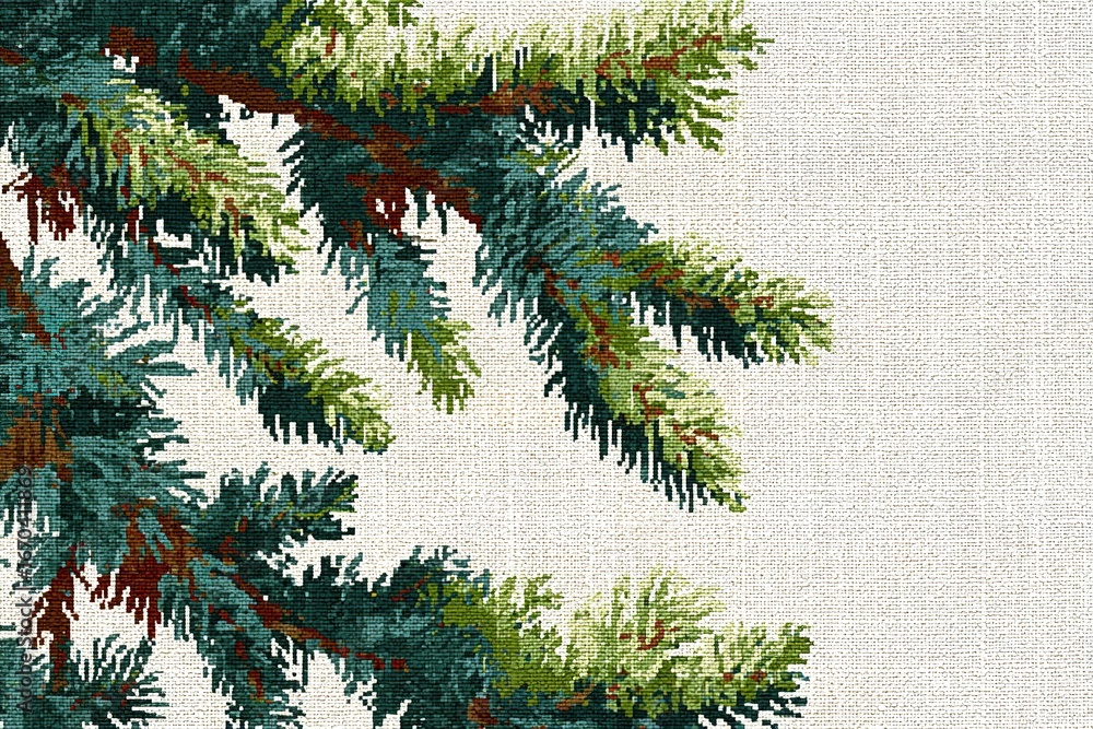 Poster close-up view of evergreen tree branches highlighting details of foliage and texture in natural sett