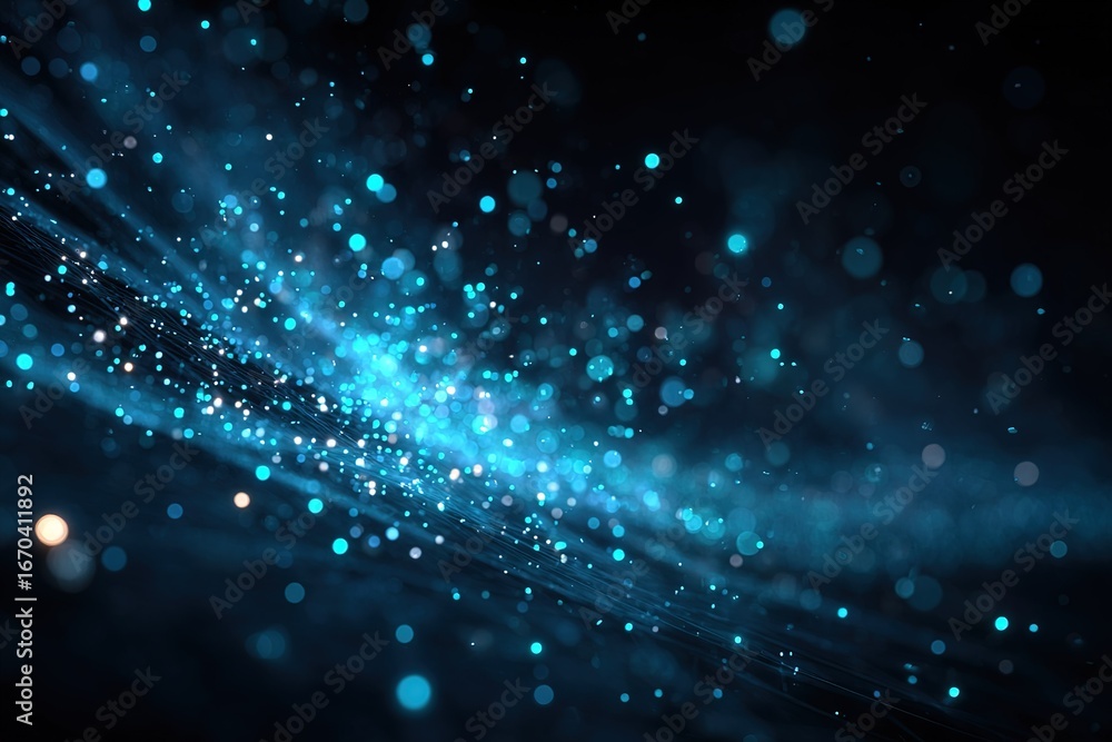 Poster vibrant blue particles create a mesmerizing abstract composition in a dark background showcasing dyn