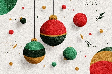 Colorful holiday ornaments create a festive atmosphere with a textured background during the winter season