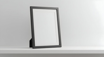 Black Picture Frame Leaning on a White Shelf Mockup