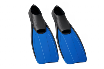 Pair of blue diving flippers isolated on transparent background