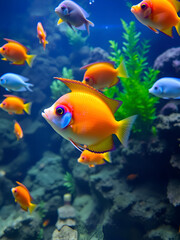 Fototapeta premium Vibrant Tropical Fish Swimming in a Lush Aquarium