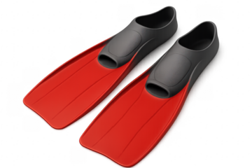 Pair of red and black diving flippers on transparent background