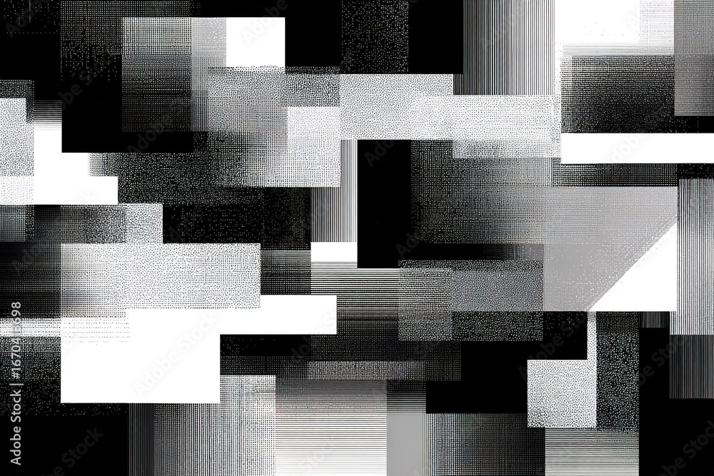 Poster abstract black and white geometric composition showcasing unique shapes and patterns in a striking d