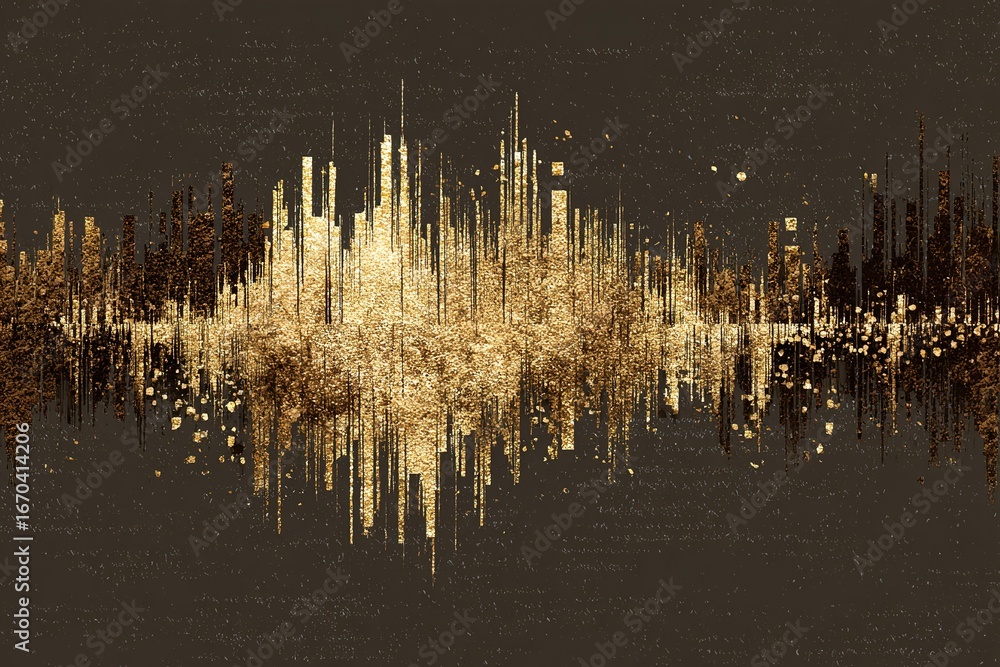 Aufkleber abstract sound wave visualization created with golden textures on a dark background