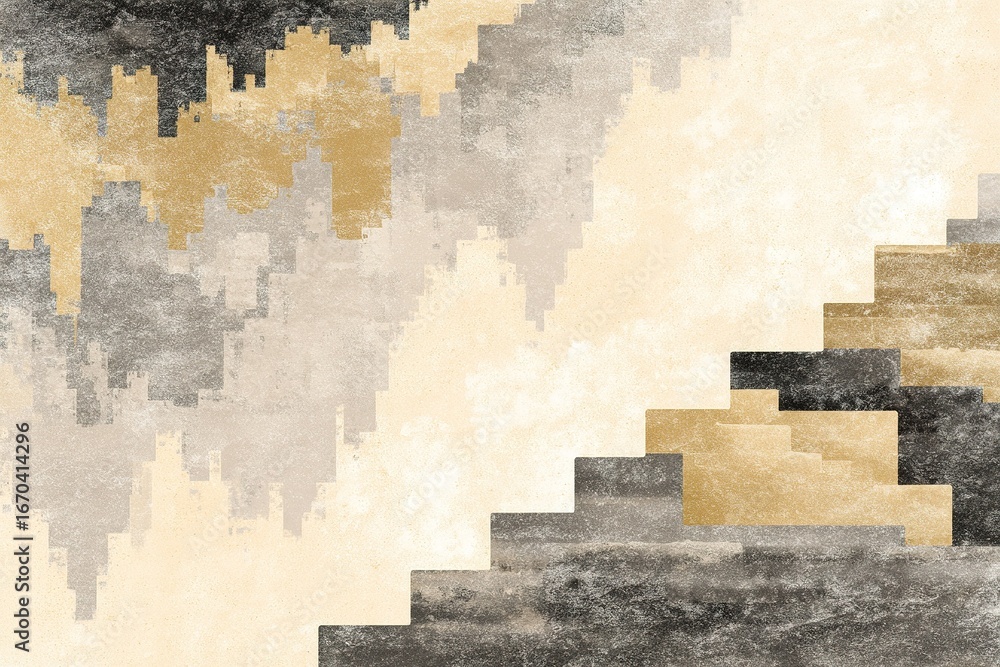 Aufkleber abstract staircase design with geometric shapes in neutral tones and textured layers conveys modern 