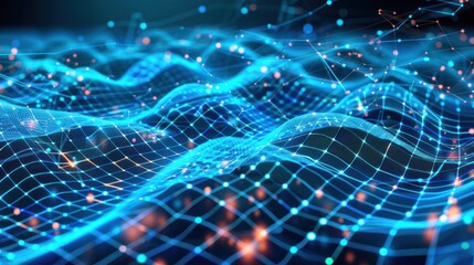 Abstract Digital Wave Pattern with Blue Lines and Dots for Technology and Data Visualization