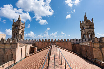 View from the roof of some domes and towers of the cathedral of Palermo, Sicily, Italy © Luca