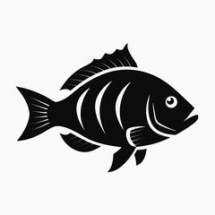 Black silhouette of a fish with striped body and fins