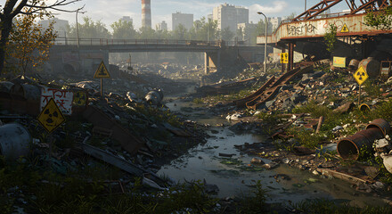 Fototapeta premium Dystopian Wasteland Industrial Decay and Environmental Pollution