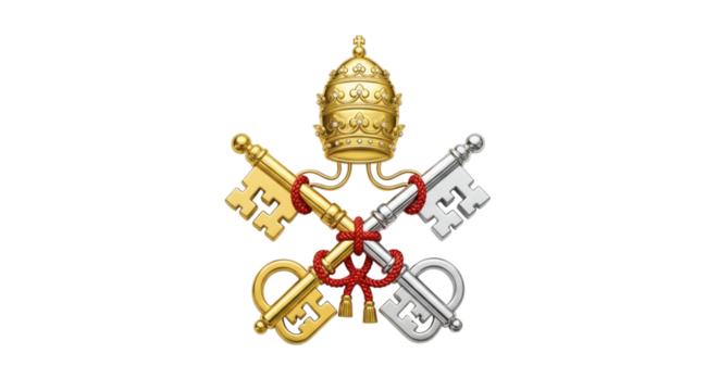 Golden papal tiara and crossed keys on black background illustration