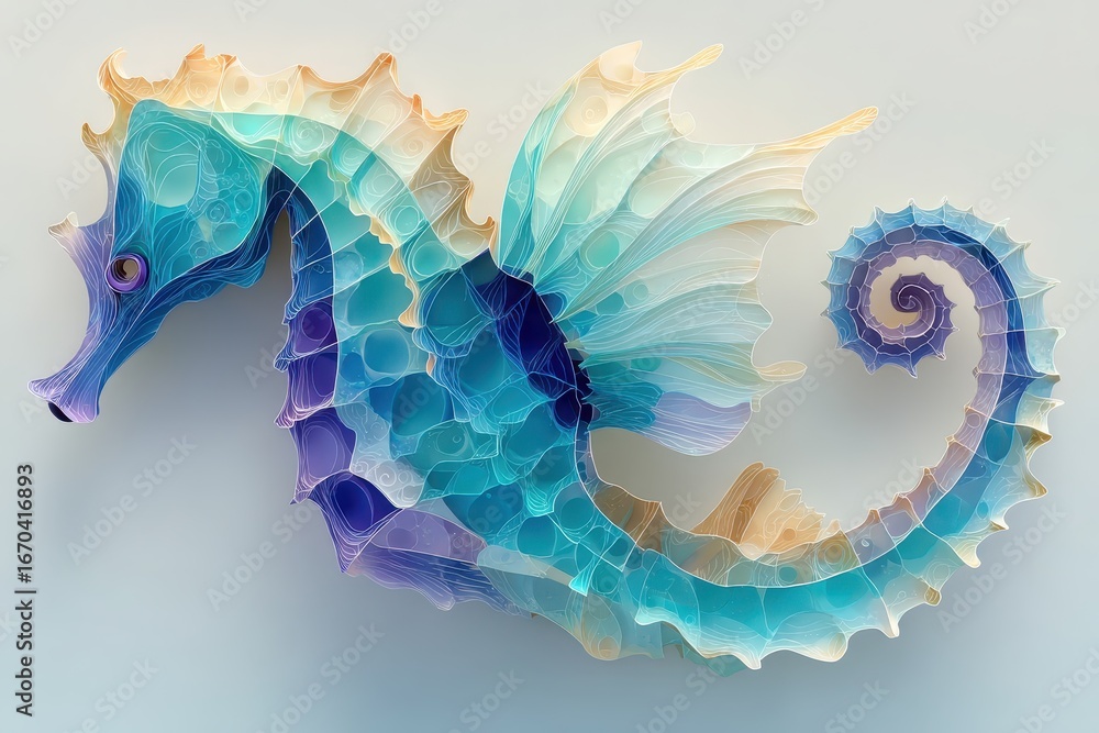 Poster abstract art of colorful seahorse with intricate design and patterns