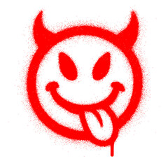 red devil emoji with a gritty spray paint texture. Its mischievous grin and sticking-out tongue create a playful, edgy vibe perfect for designs needing a bold statement.