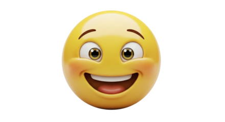 A smiling yellow emoji face with eyes wide and mouth open wide