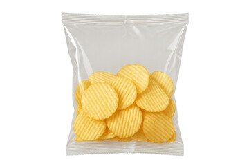 Wavy Potato Chips contained in Transparent Plastic Bag with Transparent Background