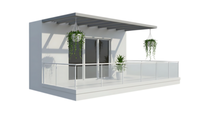 Modern Minimalistic Balcony With Hanging Plants and Glass Railing